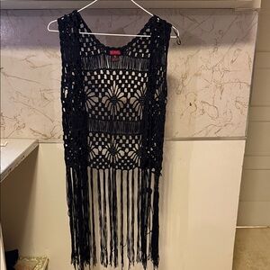 Rock & Roll Cowgirl Black Fringe Crochet Tunic